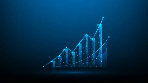 Gráfico Negócios Crescimento Digital Marketing Rising Gráfico Ações Fundo Azul —  Vetores de Stock