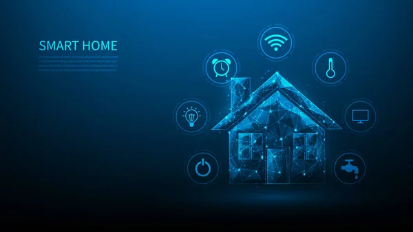 Mavi arka plandaki şeylerin akıllı ev interneti. Ev kontrol sistemi ve teknoloji ikonları. Ev kontrol cihazı. Vektör illüstrasyonu fantastik yüksek teknoloji tasarımı. iot otomasyon kavramı.