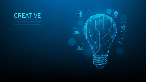 Ideenlösung Glühbirne Digitalschaltung Kreatives Denken Digitale Technologie Gehirn Innovativ Zum — Stockvektor