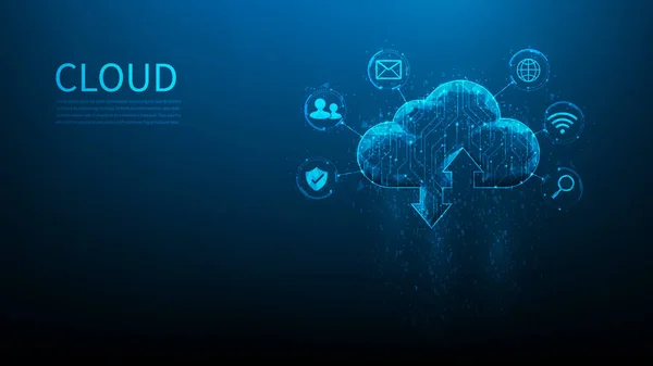 Cloud Computing Sicherheitstechnologie Hintergrund Business Netzwerk Datenspeicherung Online Vektor Illustration — Stockvektor