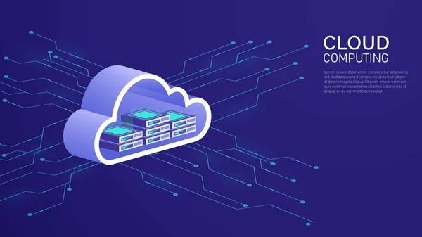 Cloud Server Digitaltechnologie Auf Blauem Dunklem Hintergrund Isometrische Datenspeicherung Online — Stockvektor