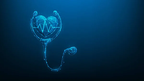 Heart Line Pulse Stethoscope Digital Technology Healthcare Medical Hologram Low — Stock Vector