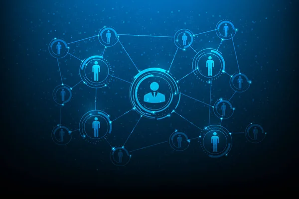 İnsan kaynakları ikon kişi teknolojisiyle dijital hale getiriliyor. İşsizlik ve online röportajlar. iş arama ve boş iş. İşe alım çalışanı, yeni takım üyesi. Vektör illüstrasyonu dijital fantastik.