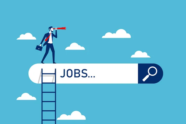 Nova Busca Emprego Empregado Com Homem Negócios Olhando Encontrar Desemprego — Vetor de Stock