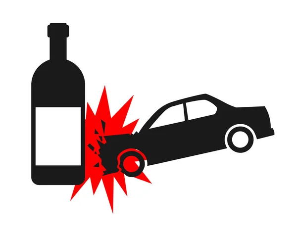 Não Conduza Bêbado Isolado Fundo Branco Acidente Carro Com Garrafa — Vetor de Stock