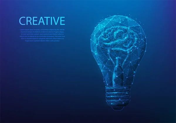 Lâmpada Luz Cérebro Humano Baixa Wireframe Poli Inovação Ideia Criativa —  Vetores de Stock