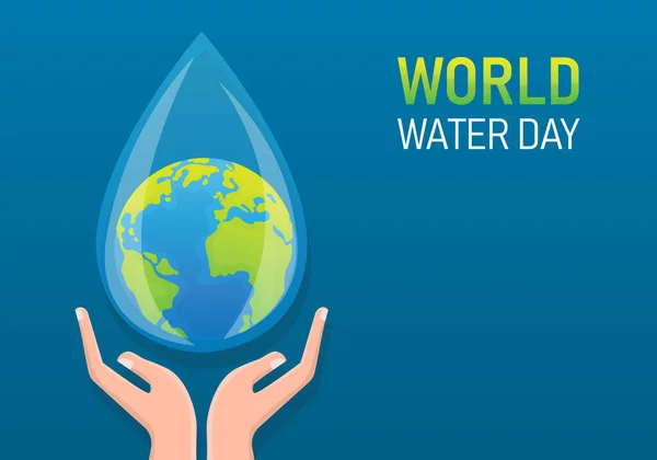 Plakatkampagne Zum Weltwassertag Auf Blauem Hintergrund Hand Hand Speichern Erde — Stockvektor