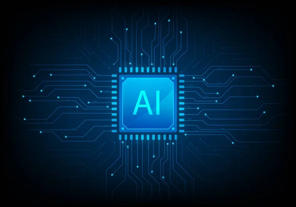 蓝色背景的Ai Cpu数字技术 人工智能计算机 矢量图解抽象的未来主义Hitech风格 计算机处理器板片式壁纸 — 图库矢量图片
