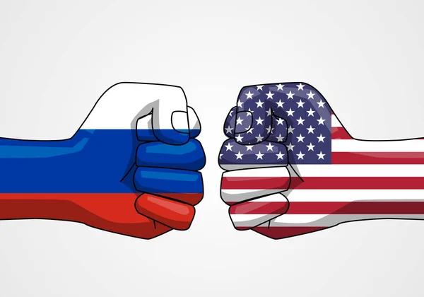 Flags Hand Conflict Usa Russia Conflict Country Concept Vector Illustration — Stock Vector