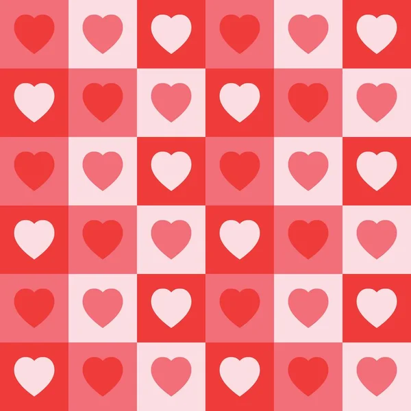 Valentinstag Muster Nahtlose Checker Mit Herz Liebe Schachbrett Mit Rotem — Stockvektor