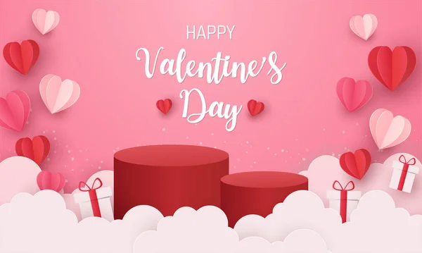 Valentine Day Podium Product Display Isolated Pink Background Stand Mockup — Stock Vector
