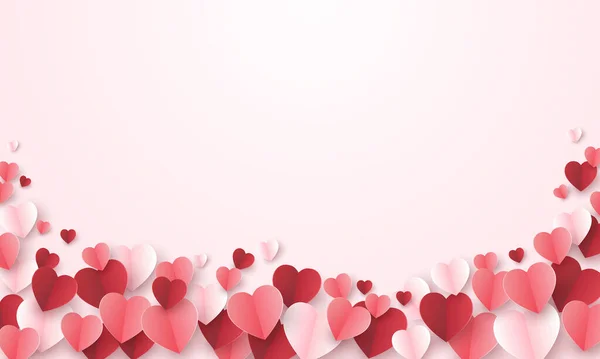 Valentine Day Red Pink Hearts Paper Cut White Background Vector — Stock Vector