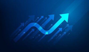 İş yatırım okuyla başarı teknolojisini ilerletiyorum. Gelir ve yatırımdan kazanç. Borsa artışı konsepti. Vektör illüstrasyonu fantastik düşük poli kablo tasarımı.