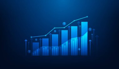 İş finansmanı para yatırımı teknolojiyi arttırıyor. Yatırımın gelir ve getirisi. Borsa artışı konsepti. Vektör illüstrasyonu fantastik düşük poli kablo tasarımı.