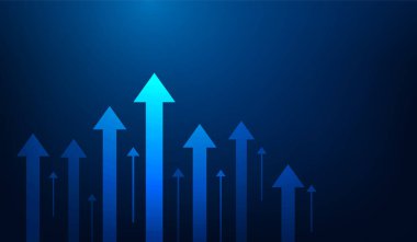 Yatırım sektörü koyu mavi arka planda büyüme teknolojisini arttırıyor. Ticaret kar artışı. Finansal veri grafiği stratejisi. Piyasa grafiği kâr parası. Vektör illüstrasyonu yüksek teknoloji.