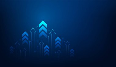 İş okları, koyu mavi arka planda büyüme çizgisi devre teknolojisini arttırıyor. İş yatırımından başarıya. Finansal veri grafiği stratejisi. Piyasa grafiği kâr parası. Vektör illüstrasyonu yüksek teknoloji.