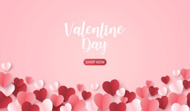 valentine's day with heart paper cut on pink background.  Vector illustration paper craft style. love for happy valentine greeting card. copy space for text. clipart