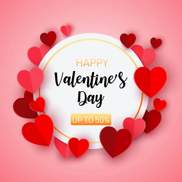Feliz Tarjeta Del Día San Valentín Con Corazones Cortados Papel — Archivo Imágenes Vectoriales