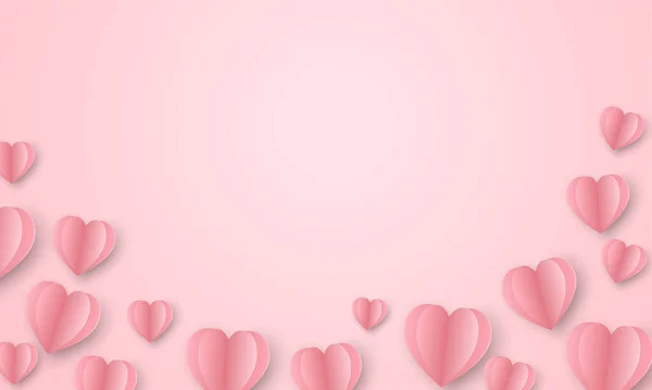 粉红的背景上闪烁着剪纸的心 情人节快乐 女人的 妈妈的问候卡 折纸工艺风格的矢量插图 — 图库矢量图片