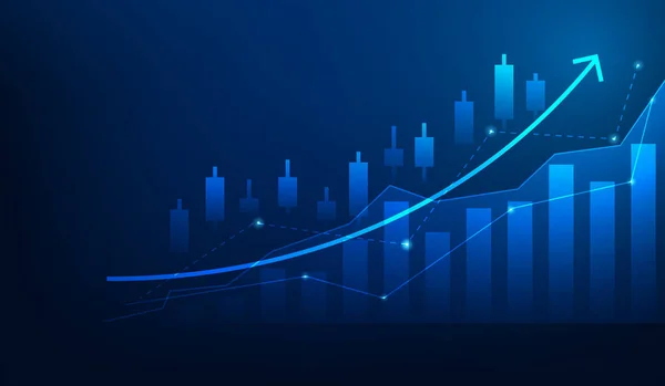 Бізнес Свічка Графік Фондового Ринку Вгору Блакитному Фоні Зростання Інвестиційного — стоковий вектор