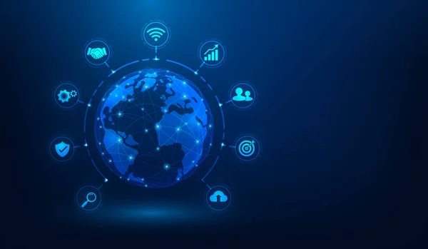 Global Forretningskopling Internett Digital Teknologi Med Ikon Kommunikasjonsnett Nett Økonomi – stockvektor