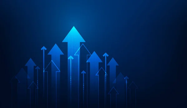 Finanças Gráfico Seta Para Cima Investimento Fundo Azul Crescimento Lucro — Vetor de Stock