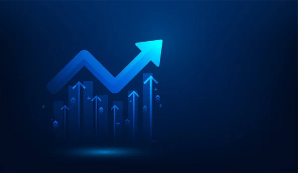 財務グラフは青の暗い背景に投資を矢印 ビジネス取引の成長の概念 市場チャート利益金 テキスト入力用のスペースをコピーします ベクターイラスト素晴らしい低ポリデザイン — ストックベクタ