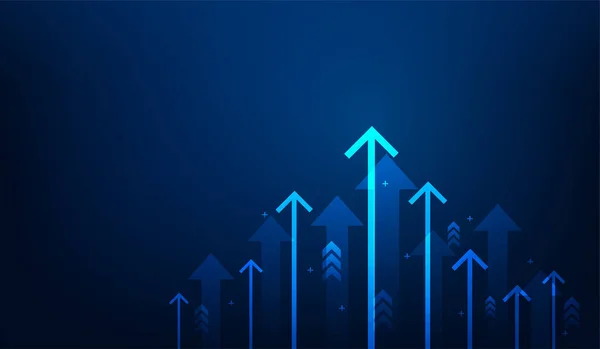 Business Pijl Omhoog Digitale Technologie Blauwe Achtergrond Inkomsten Investeringsgroei Resultaten — Stockvector