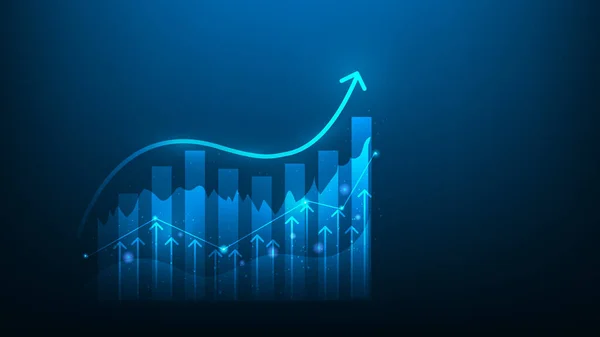 Grafik Büyüme Finans Yatırımı Mavi Arka Planda Başarı Hedefi Yukarı — Stok Vektör
