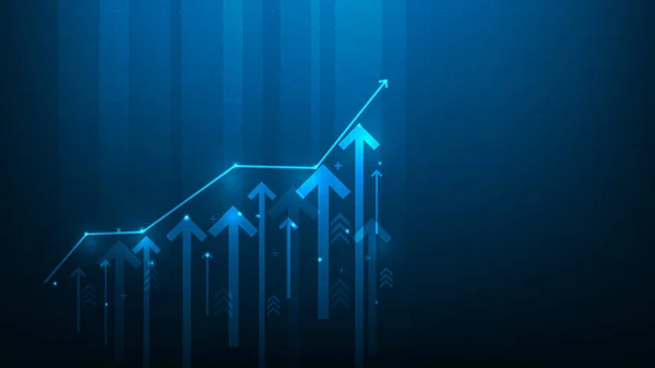 Investice Graf Šipka Růst Digitální Modrém Tmavém Pozadí Technologie Grafů — Stockový vektor