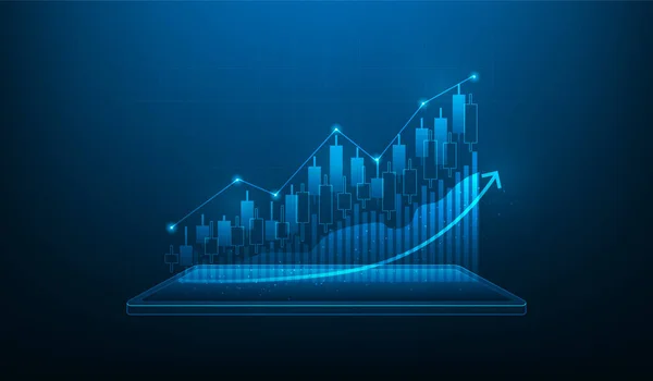 Business Investment Trading Aktienwachstum Auf Dem Tablet Finanzen Devisenhandel Kerzenständer — Stockvektor