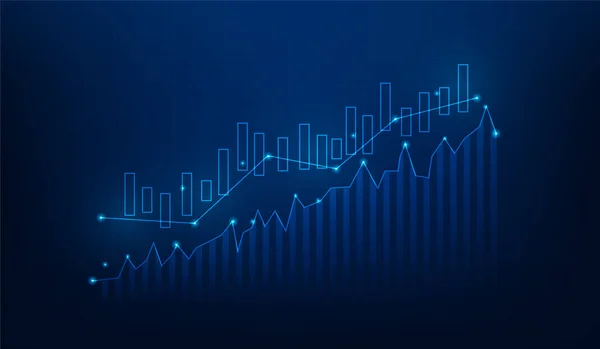 Obchodní Svícen Graf Růst Investic Obchodní Trh Zvýšení Modrém Tmavém — Stockový vektor