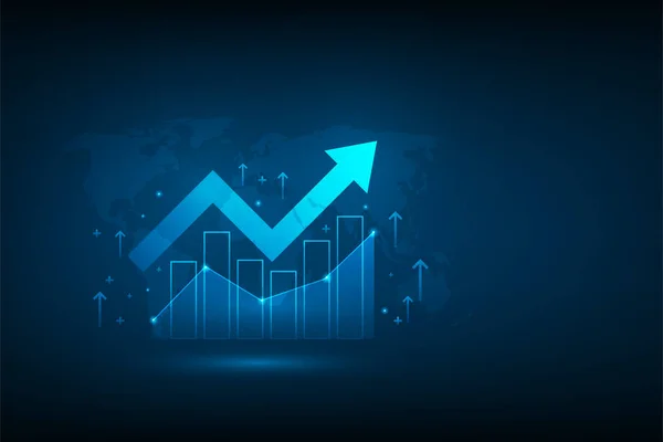 Graf Obchodních Investic Roste Vektorová Ilustrace Tech Šíp Úspěchu Strategie — Stockový vektor