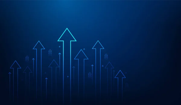 Negócio Seta Para Cima Tecnologia Circuito Linha Crescimento Fundo Azul — Vetor de Stock