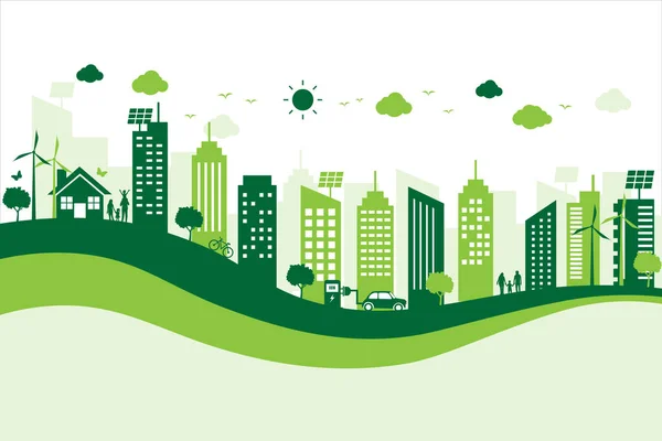 Ecologia Meio Ambiente Cidade Scape Economizar Energia Desenvolvimento Mundial Cidade — Vetor de Stock