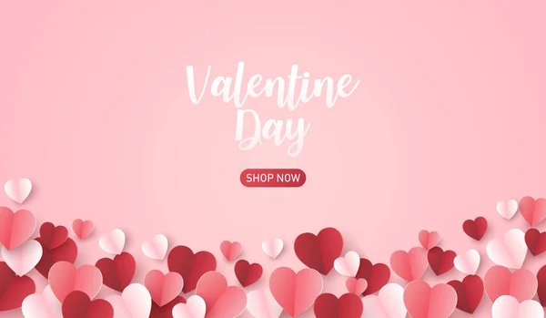 Día San Valentín Con Papel Para Corazón Cortado Sobre Fondo — Archivo Imágenes Vectoriales