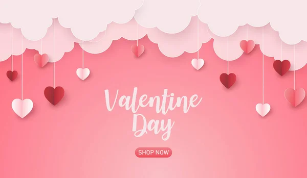 Día San Valentín Venta Nube Colgar Corazón Papel Cortado Sobre — Archivo Imágenes Vectoriales