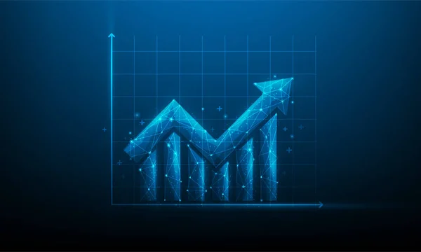 Seta Para Cima Gráfico Investimento Fundo Azul Escuro Crescimento Negócio — Vetor de Stock