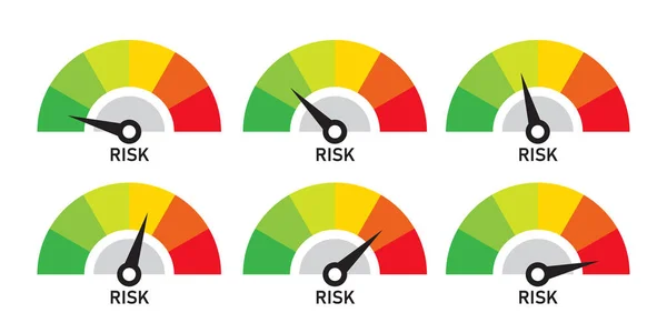 Risk Level Speedometer Symbol Set White Background Dial Indicator Low — Stock Vector