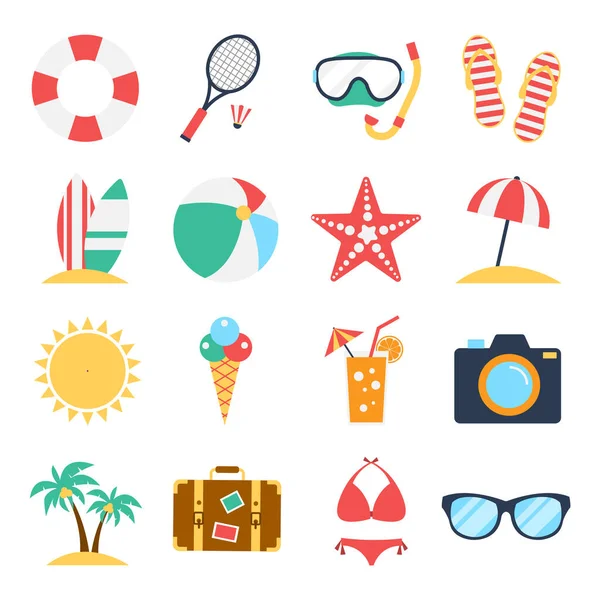Sammlung Von Tourismus Symbolen Und Sommerurlaub Urlaub Strand Reise Icon — Stockvektor
