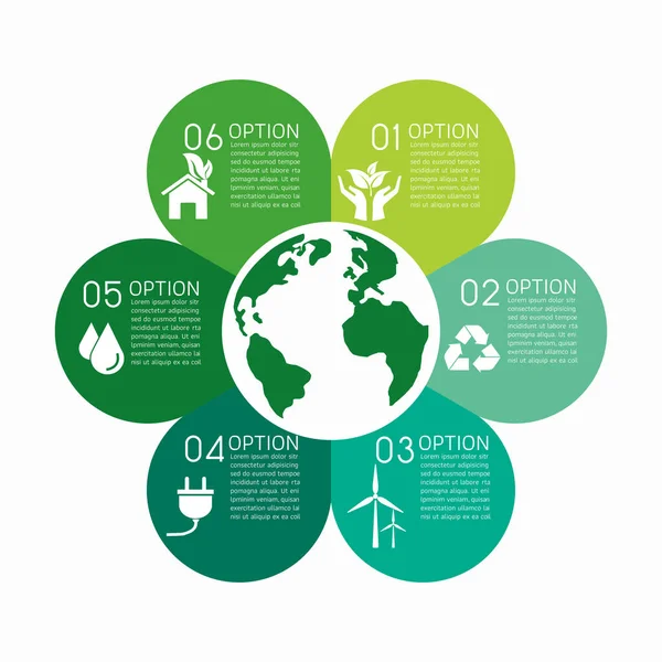 Kör Zöld Levelek Öko Infografika Fehér Háttér Zöld Környezet Koncepciója — Stock Vector
