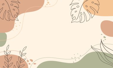 organik şekiller tropikal yaprak ve minimum pastel renk arkaplanı.