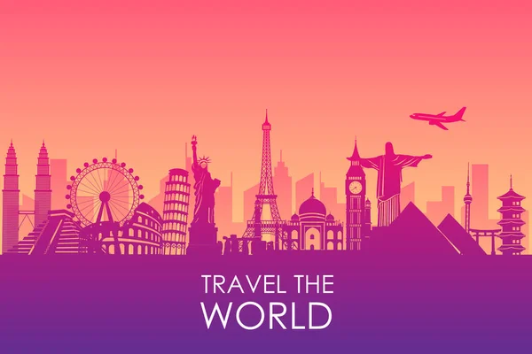 Reise Die Welt Auf Banner Hintergrund Tourismuskarten Für Die Landschaft — Stockvektor