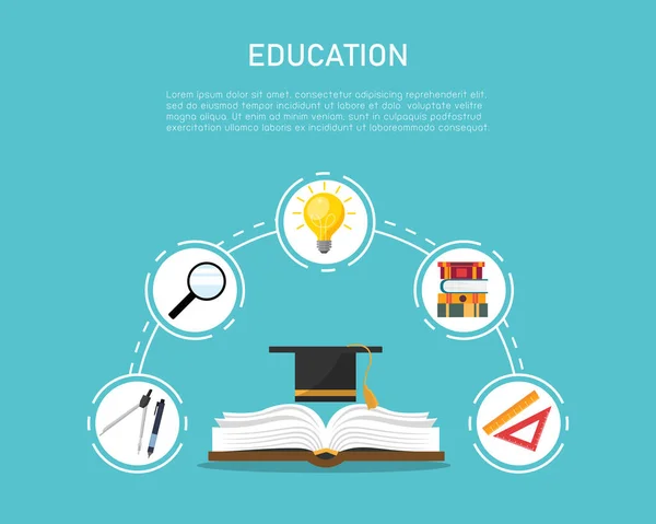 Eğitim Mavi Arka Plan Hakkında Açık Bir Kitap Bilgisi Vektör — Stok Vektör