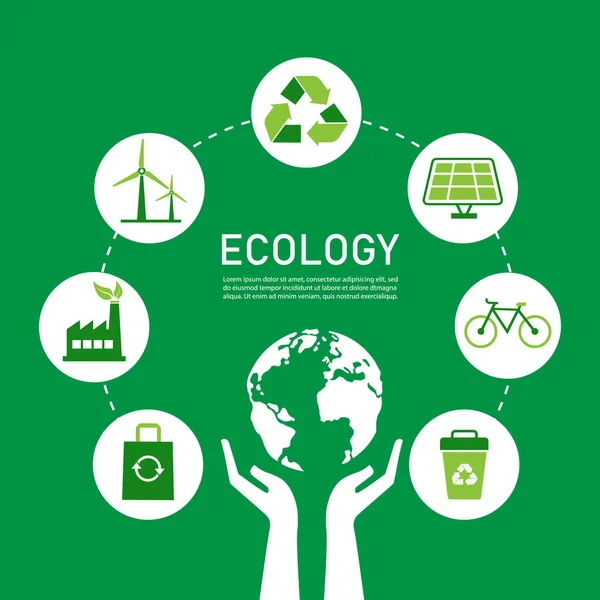 Ökológia Fenntartható Fejlődés Koncepciója Zöld Alapon Öko Infografikus Kör Elemek — Stock Vector