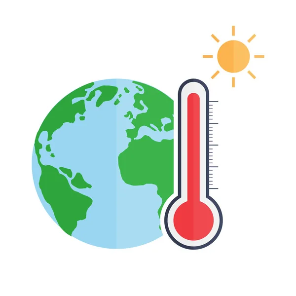 Σύμβολο Υπερθέρμανσης Του Πλανήτη Θερμόμετρο Θερμός Λιωμένος Πλανήτης Απομονωμένος Λευκό — Διανυσματικό Αρχείο