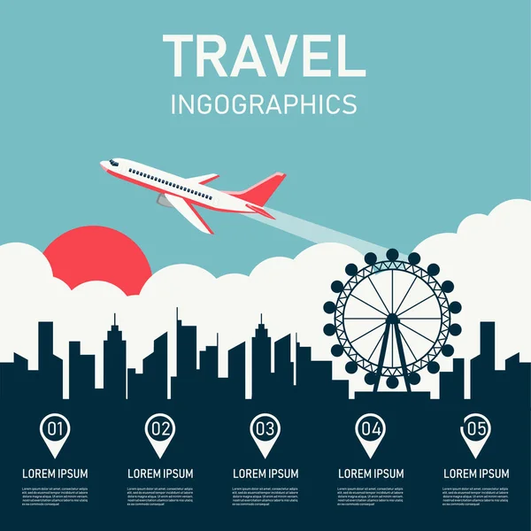 Reiseinfografiken Transport Auf Blauem Hintergrund Geschäftsposter Für Den Urlaubstourismus Flugzeuge — Stockvektor