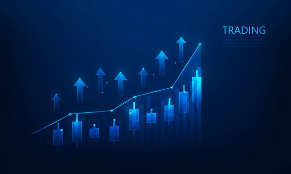 以蓝色背景为背景的股票市场投资的商业图表交易 图表财务烛台和箭头增长 经济趋势走向成功 矢量图解奇妙的设计 — 图库矢量图片