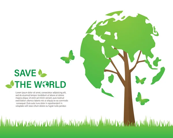 Koncepcja Ekologiczna Przyjazna Dla Środowiska Zapisz Świat Drzewo Kształcie Mapy — Wektor stockowy