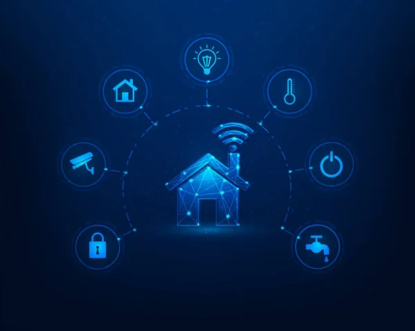 Smart Hjem Internett Ting Teknologi Blå Bakgrunn Hjem Automasjonssystem Mobilkontroll – stockvektor